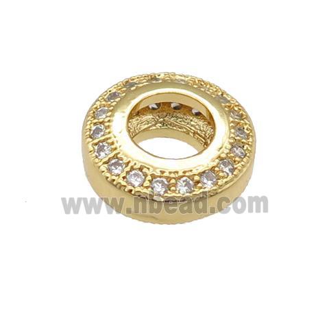 copper rondelle beads pave zircon, large hole, gold plated