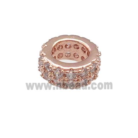 copper rondelle beads pave zircon, large hole, rose gold