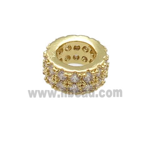 copper rondelle beads pave zircon, large hole, gold plated