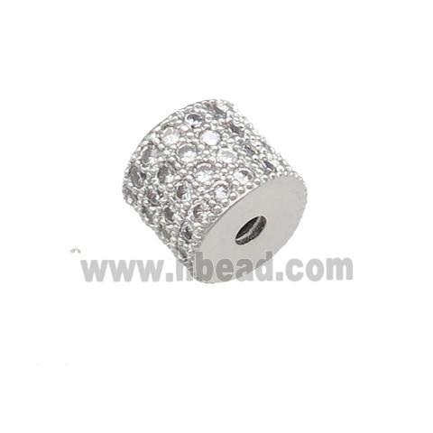 copper tube beads pave zircon, platinum plated