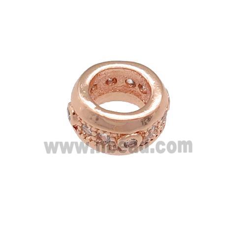 copper rondelle beads pave zircon, large hole, rose gold