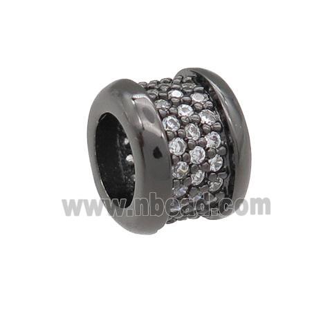 copper rondelle beads pave zircon, large hole, black plated