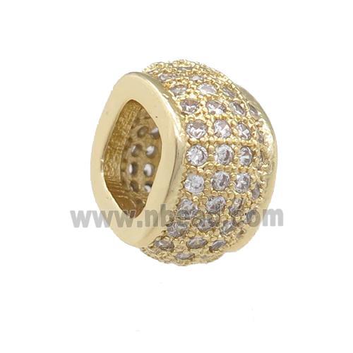 copper rondelle beads pave zircon, large hole, gold plated