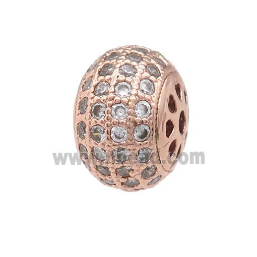 copper rondelle beads pave zircon, rose gold