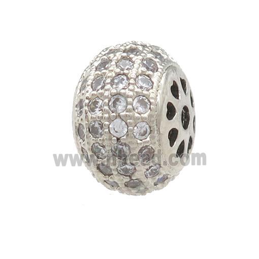 copper rondelle beads pave zircon, platinum plated