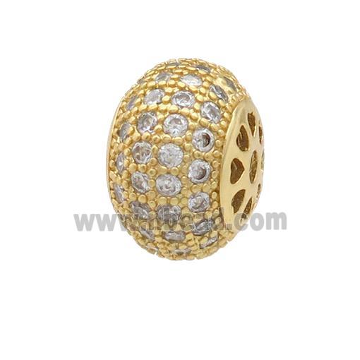 copper rondelle beads pave zircon, gold plated