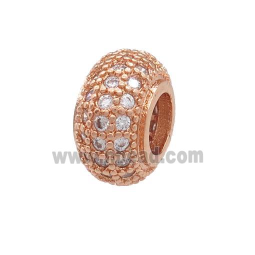 copper rondelle beads pave zircon, large hole, rose gold