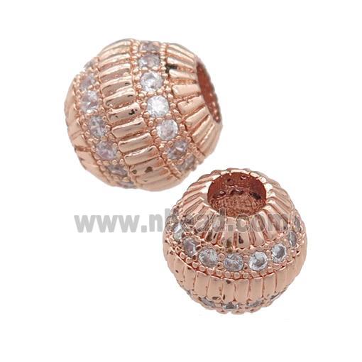 copper barrel beads pave zircon, large hole, rose gold