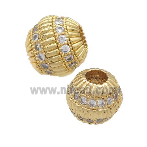 copper barrel beads pave zircon, large hole, gold plated