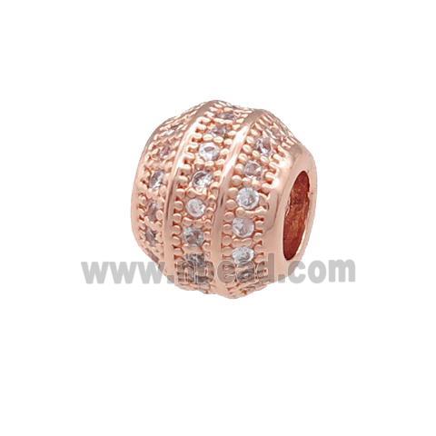 copper barrel beads pave zircon, large hole, rose gold