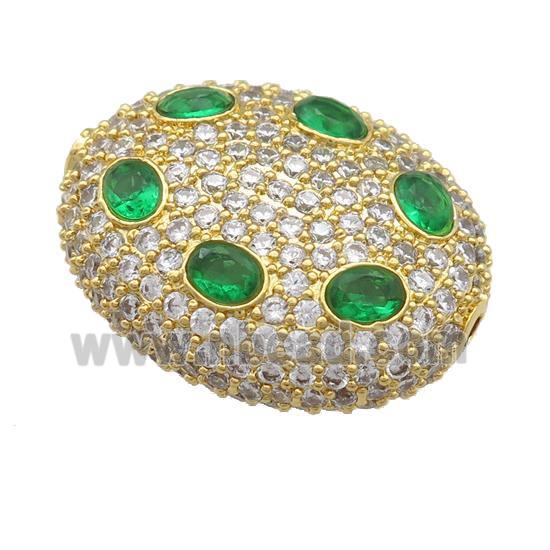 copper oval beads pave green zircon, gold plated