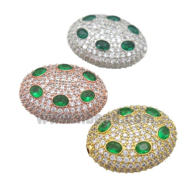 copper oval beads pave green zircon, mixed