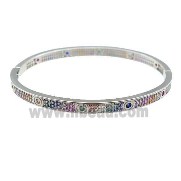 copper Bangle paved zircon, platinum plated