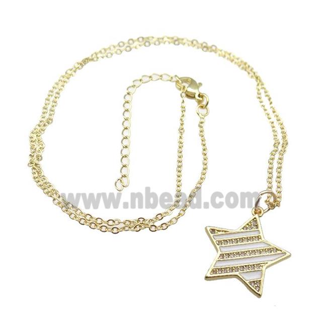 copper Necklace with white enamel star, gold plated