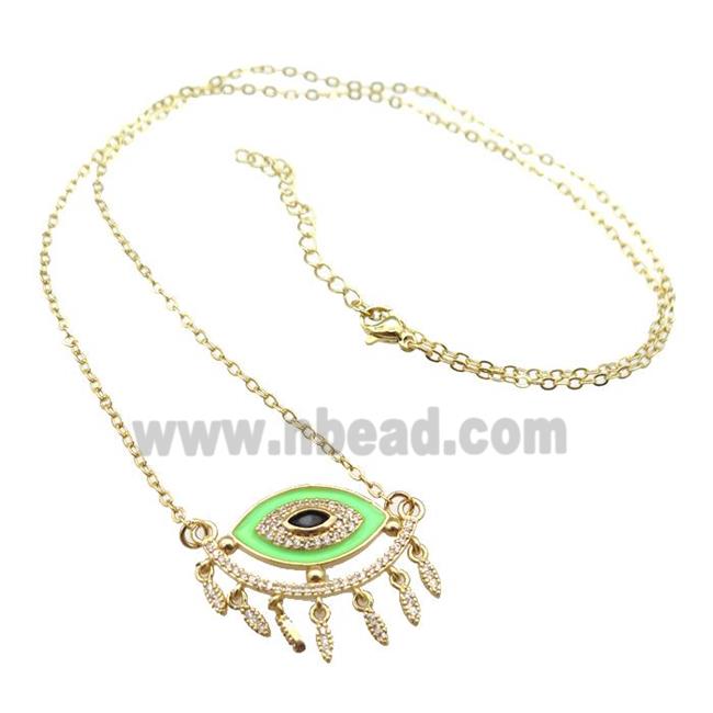 copper Necklace with green enamel eye, gold plated