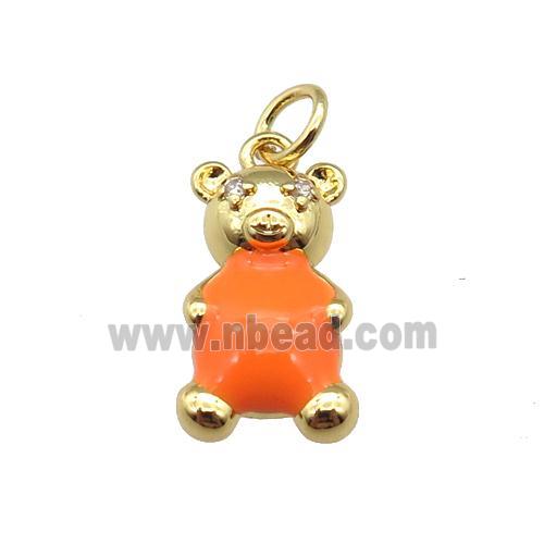 copper Bear pendant with orange enamel, gold plated