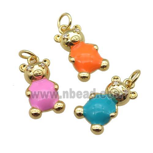 copper Bear pendant with enamel, gold plated, mixed