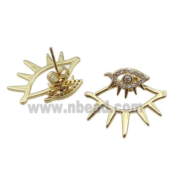 copper Eye Stud Earrings paved zircon, gold plated