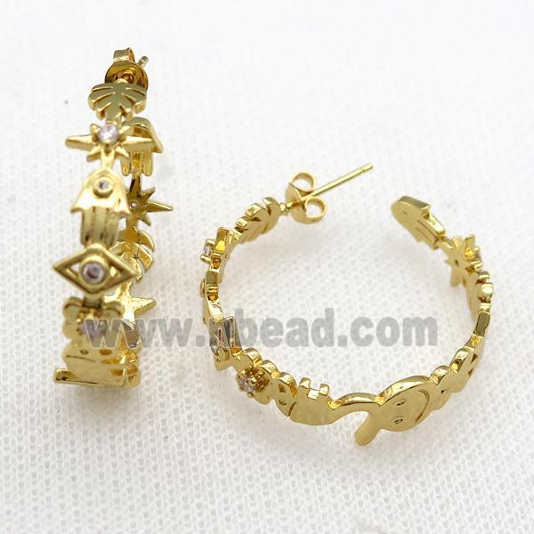 copper Stud Earring paved zircon, gold plated