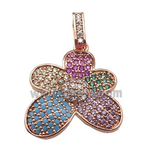 copper Flower pendant paved zircon, rose gold