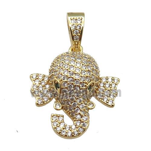 copper Elephant paved zircon, gold plated