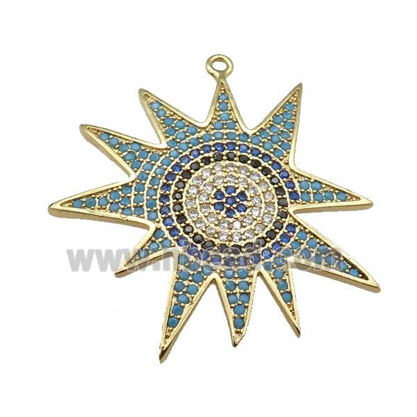 copper sunflower pendant paved zircon, gold plated