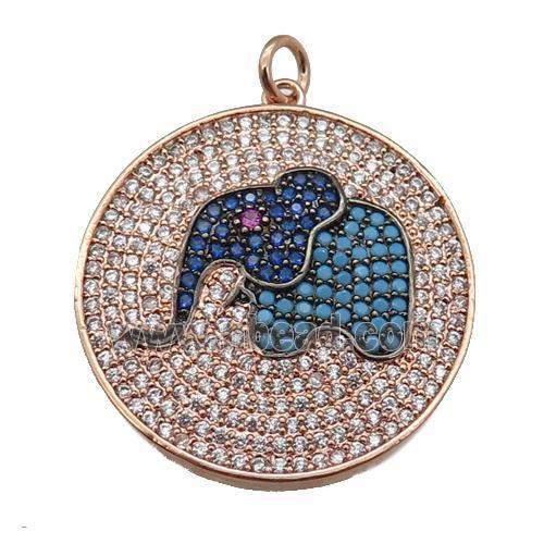 copper Elephant pendant paved zircon, rose gold