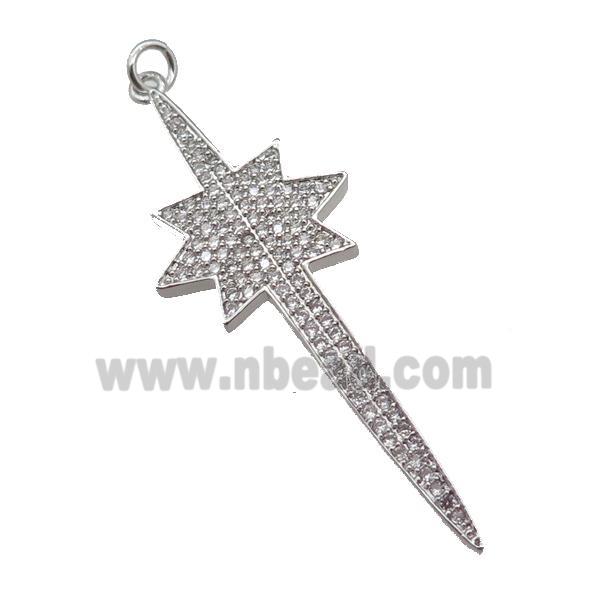 copper Northstar pendant paved zircon, platinum plated