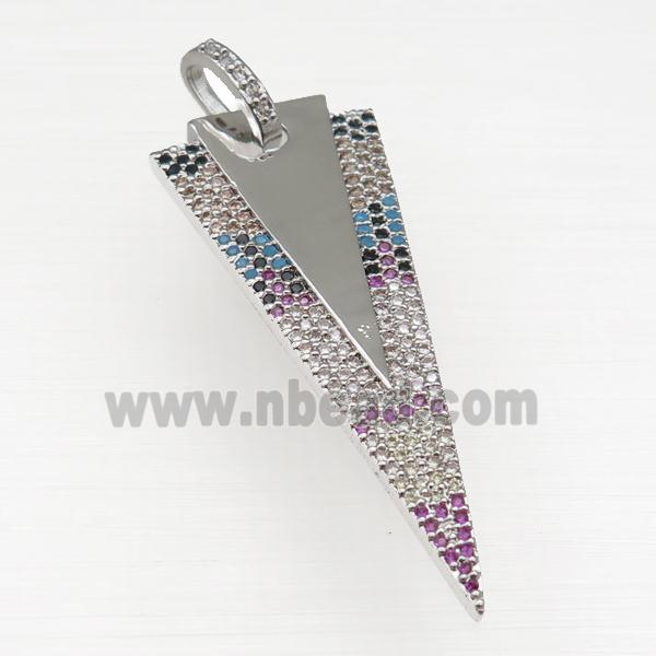 copper arrowhead pendant paved zircon, platinum plated