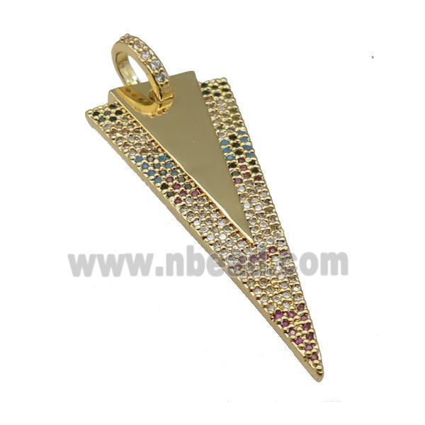 copper arrowhead pendant paved zircon, gold plated