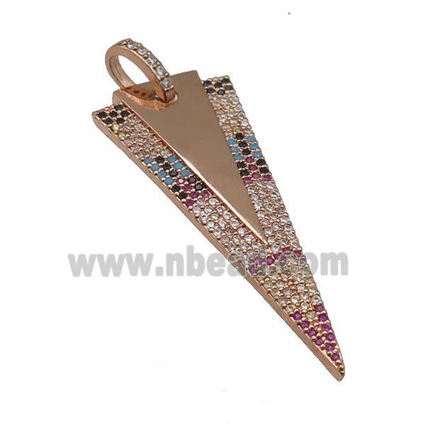 copper arrowhead pendant paved zircon, rose gold