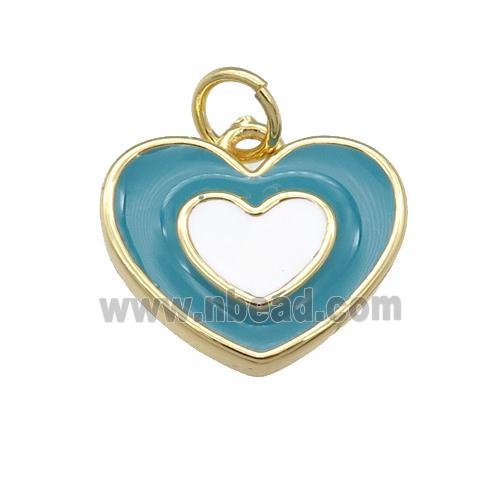 copper Heart pendant with teal enamel, gold plated