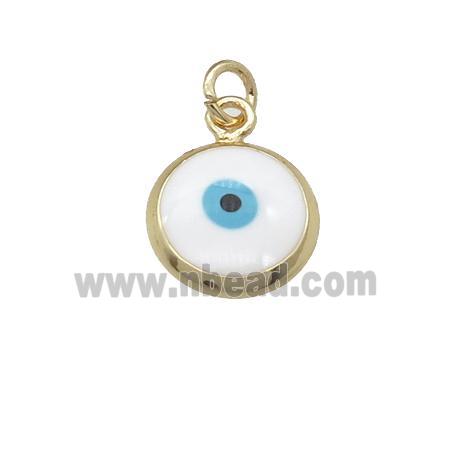 copper Evil Eye pendant with white enamel, gold plated