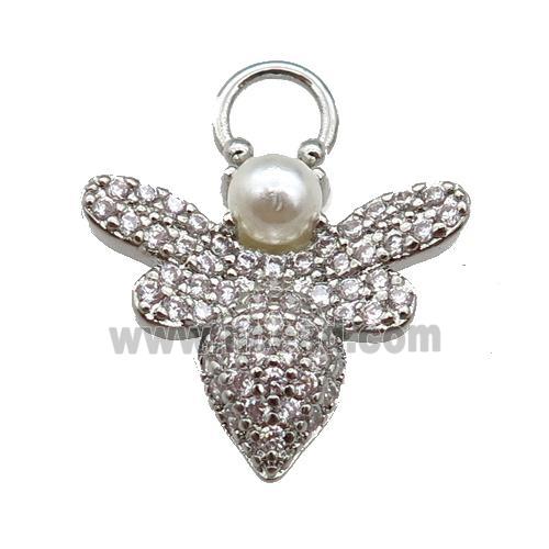 copper Honeybee pendant paved zircon, platinum plated