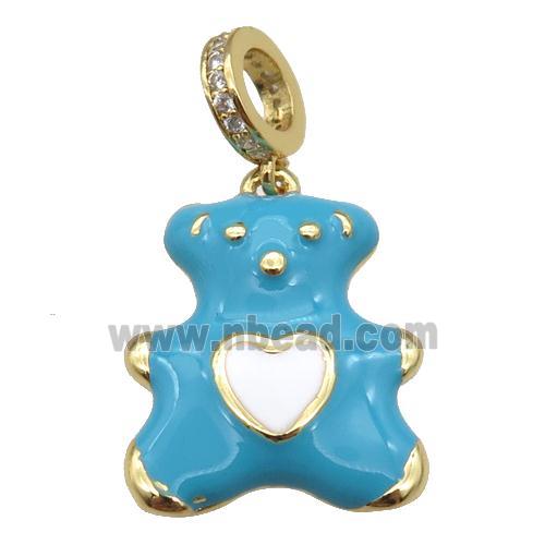 copper Bear pendant with teal enamel, gold plated