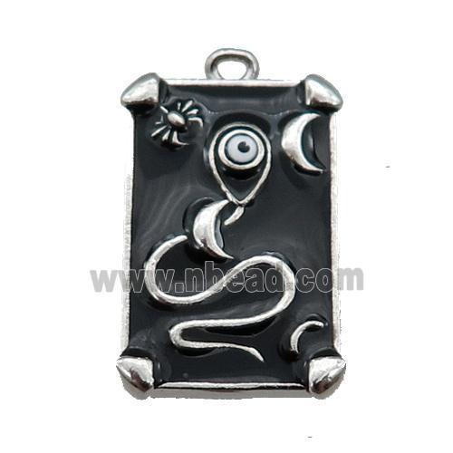 copper Tarot Card pendant with black enamel, platinum plated