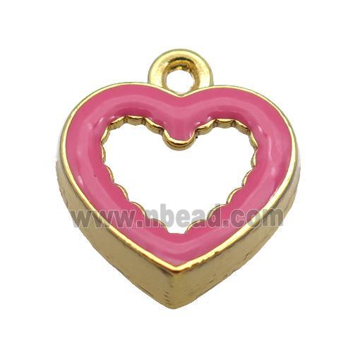 copper Heart pendant with hotpink enamel, gold plated