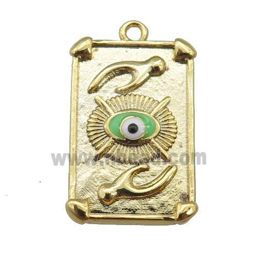 copper Tarot Card pendant with green enamel eye, hand, gold plated