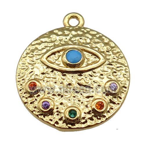 copper Eye charm pendant paved zircon, circle, gold plated