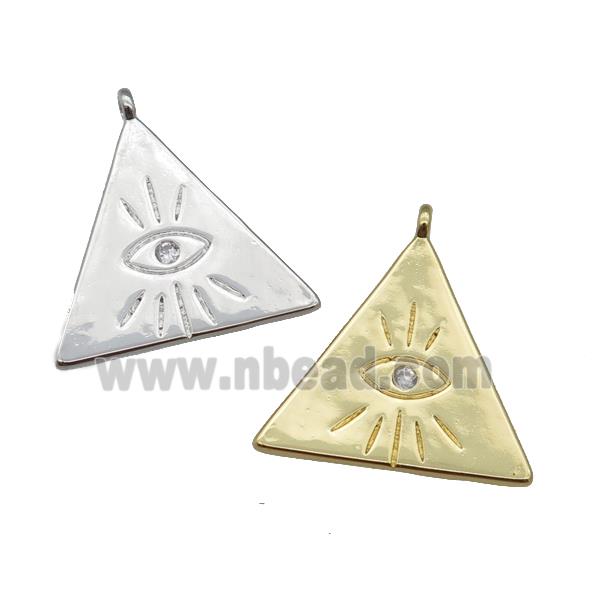 copper Triangle pendant with eye paved zircon, mixed