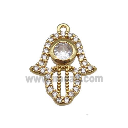 copper hamsahand pendant paved zircon, gold plated