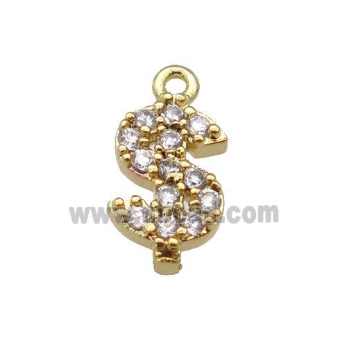 copper Dollar Symbols pendant paved zircon, gold plated