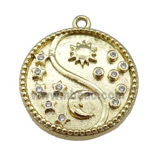 Copper Taichi Pendant Pave Zirconia Yinyang Sun Moon Gold Plated