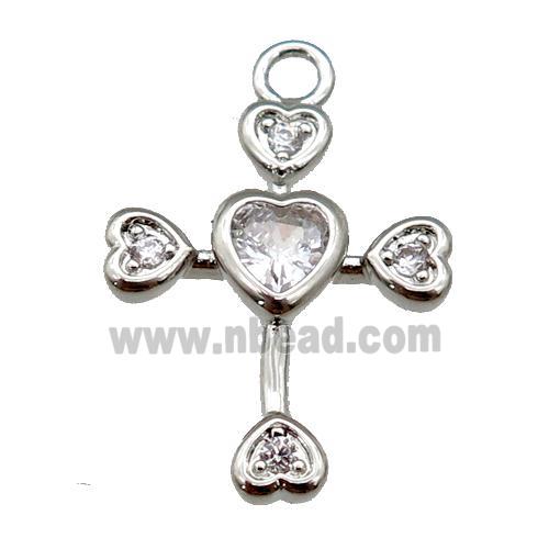 copper cross pendant paved zircon, platinum plated