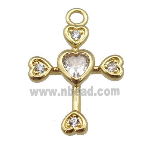 copper cross pendant paved zircon, gold plated