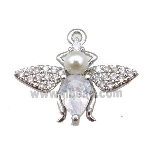 copper honeybee pendant paved zircon, platinum plated