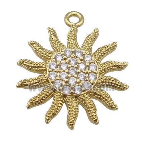 copper sunflower pendant paved zircon, gold plated