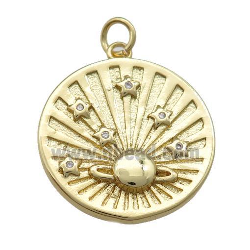 Copper Sun Pendant Pave Zirconia Gold Plated