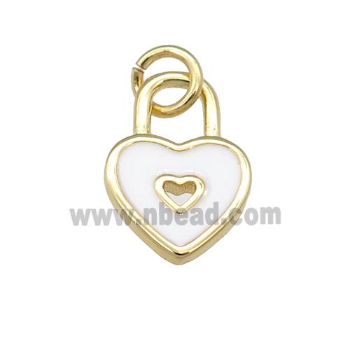 copper Heart Lock pendant with white enamel, gold plated