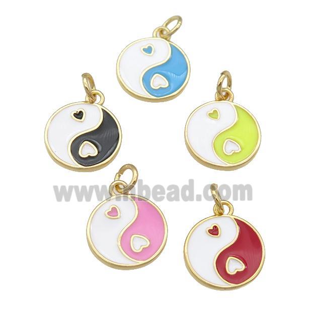 copper Taichi pendant, yinyang, enamel, gold plated, mixed